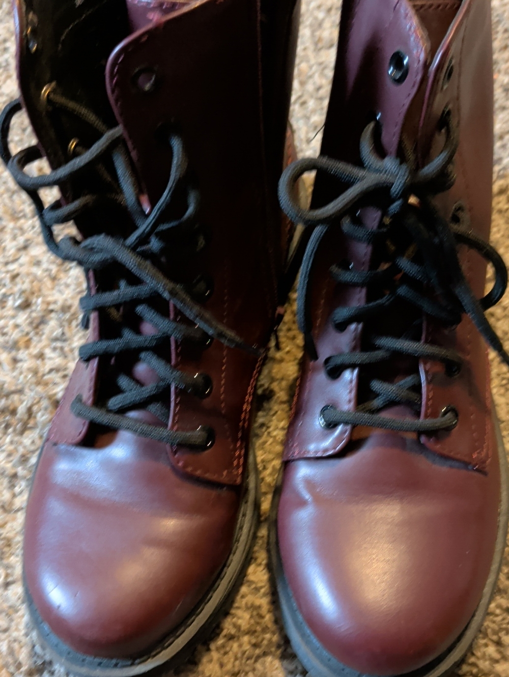 Burgundy Lace-Up With Side Zipper Boots